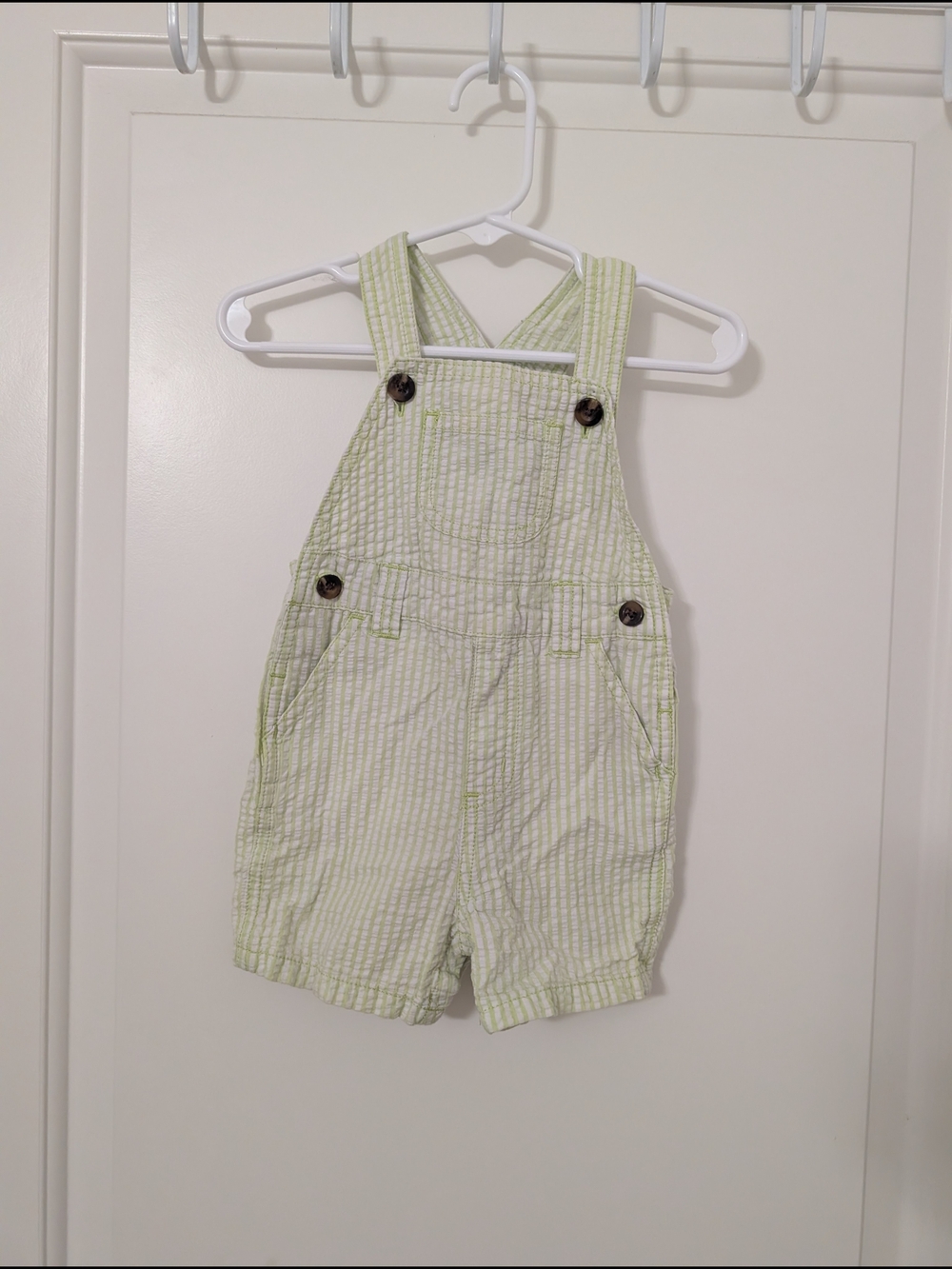 Gymboree Spring Dressy Green Seersucker Shortall Overalls 6-12M
